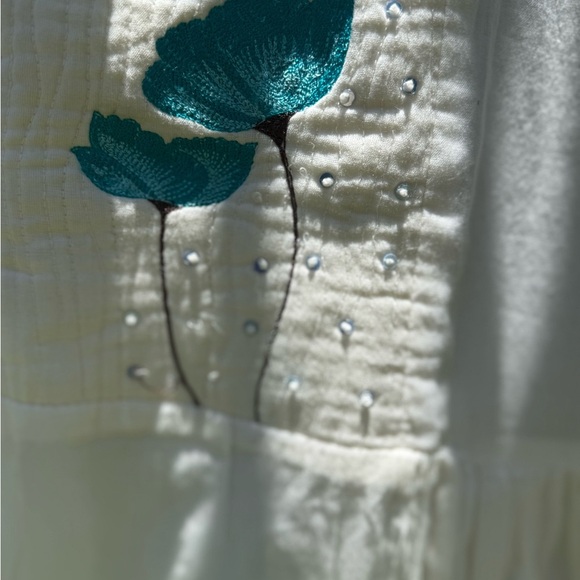 PAYAL Anthropology White Cotton Dress with Blue Floral Embroidery Size Medium - Picture 4 of 9